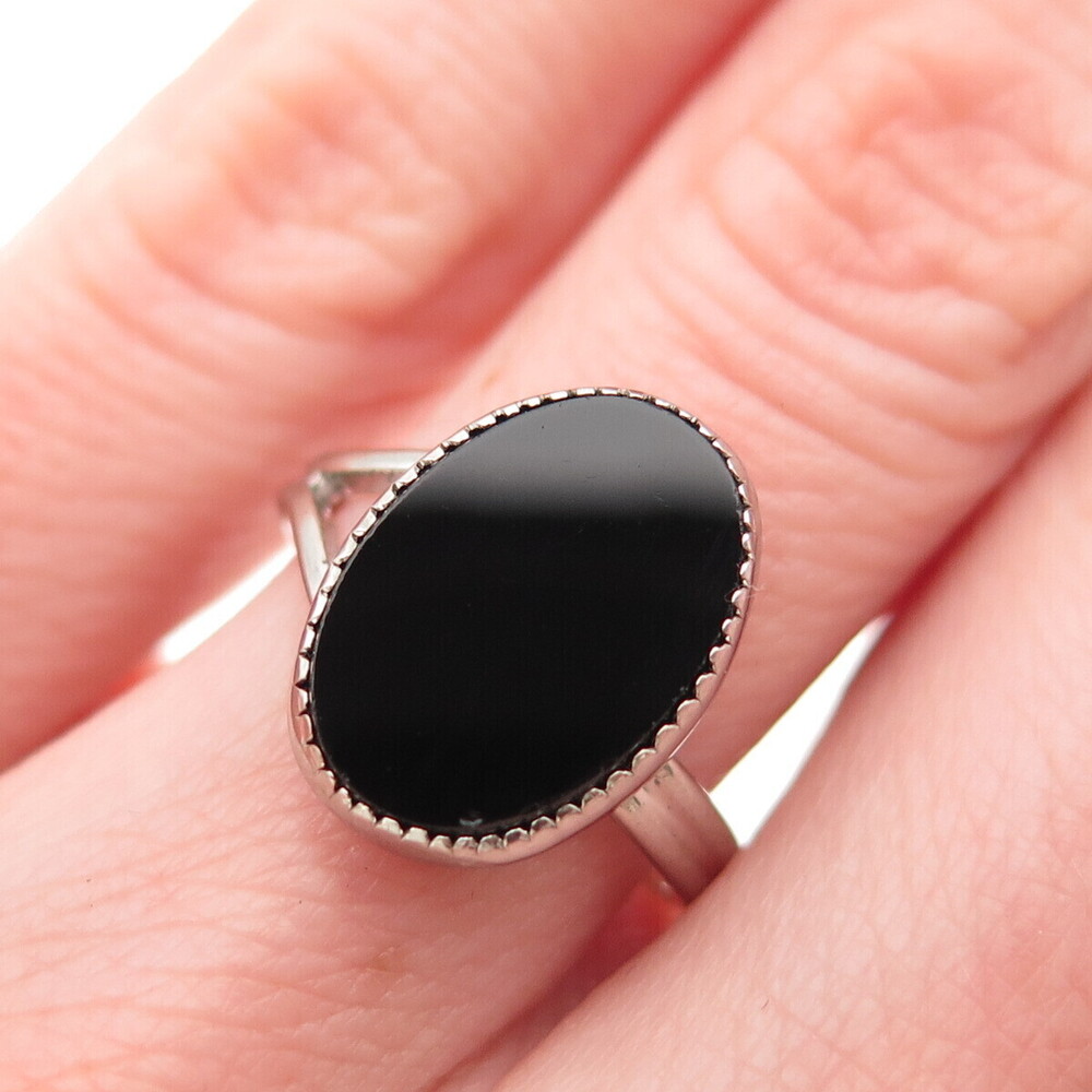 BEAU 925 Sterling Silver Vintage Real Black Onyx Ring Size 5.25